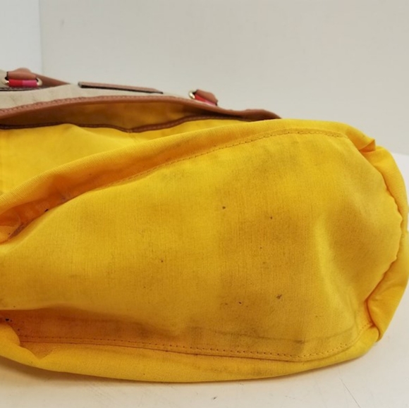 Kate Spade Shoulder Bag Purse handbag beige brown leather yellow interior tote - Picture 9 of 11
